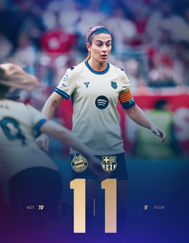 华体会体育-女足欧冠半决赛首回合拜仁女足1-1巴萨女足，帕乔尔、凯特破门